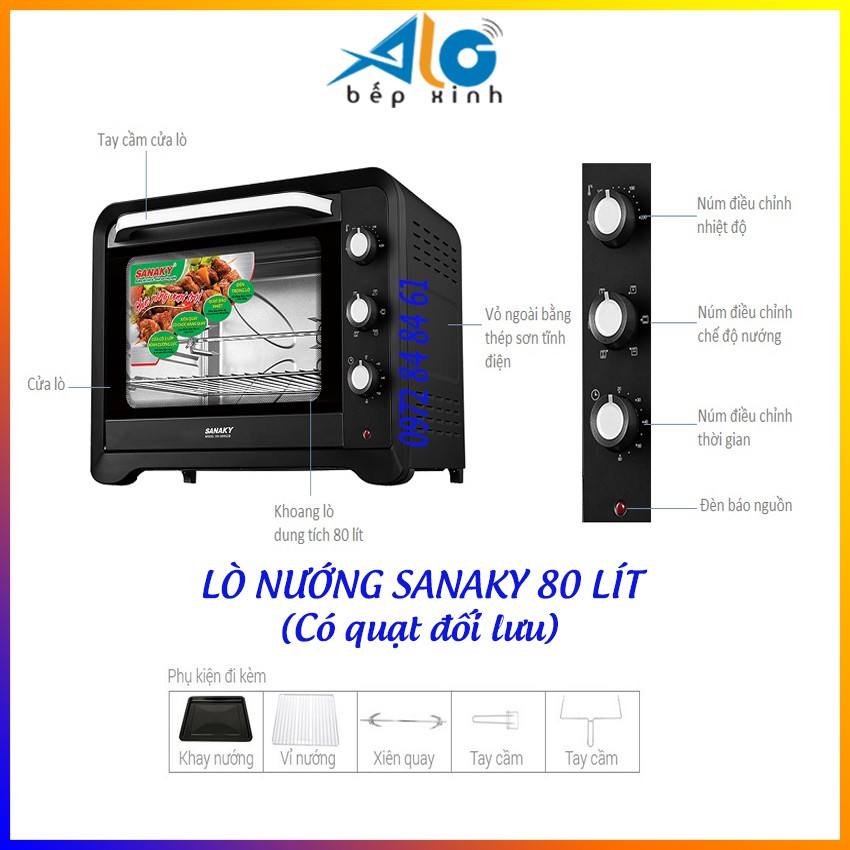 Lò nướng Sanaky 80 lít VH-809S2D màu đen - Có quạt đối lưu - Bảo hành 24 tháng - Alo Bếp Xinh