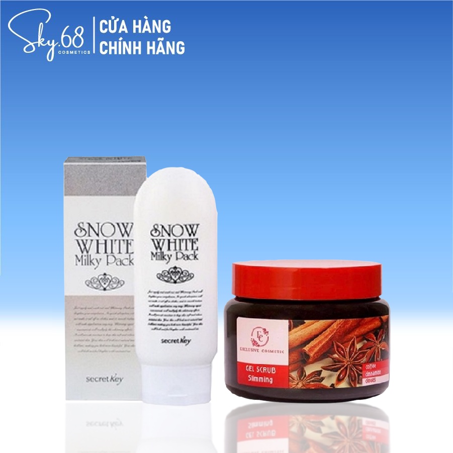 Combo Tẩy Tế Bào Chết Body Exclusive Belarus Chiết Xuất Quế Hồi &amp; Cafe 380g + Kem Ủ Trắng Toàn Thân Secret Key 200g