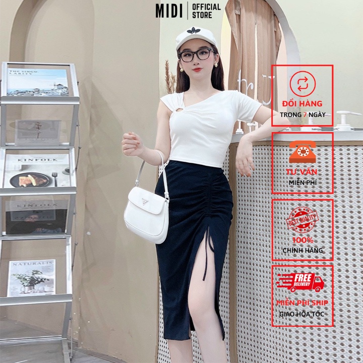 Bộ đồ nữ kiểu Midi Official Store áo croptop kiểu mix chân váy nhúm