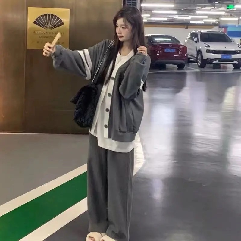 Set Quần Kèm Áo Cardigan Dáng Rộng Thời Trang Mùa Thu Cho Nữ