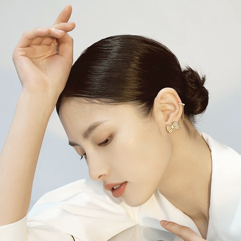 Bông Tai Hình Chữ C Đính Đá Ngọc Trai Thời Trang Hàn Quốc Cho Nữ