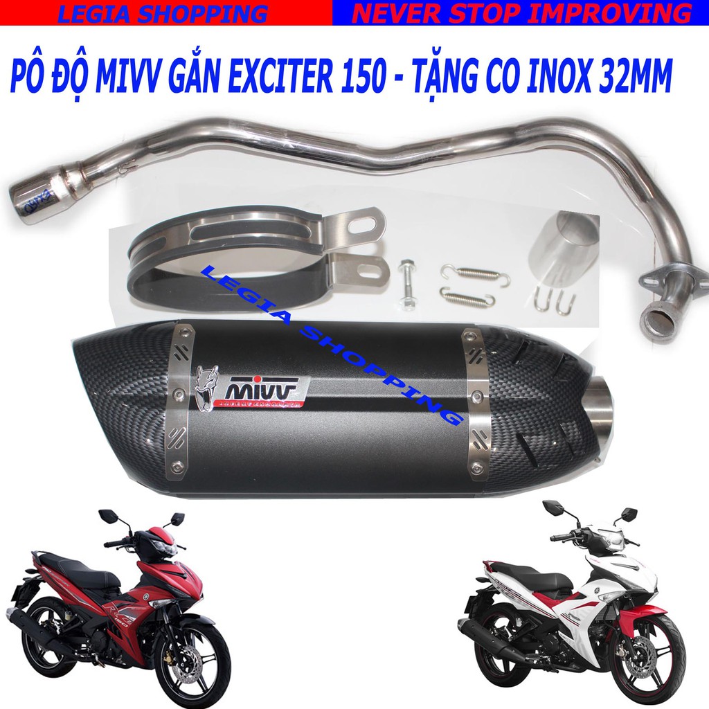 PÔ ĐỘ XE MAY CAO CẤP MIVV GẮN EXCITER 150 TẶNG CO PÔ INOX 32MM