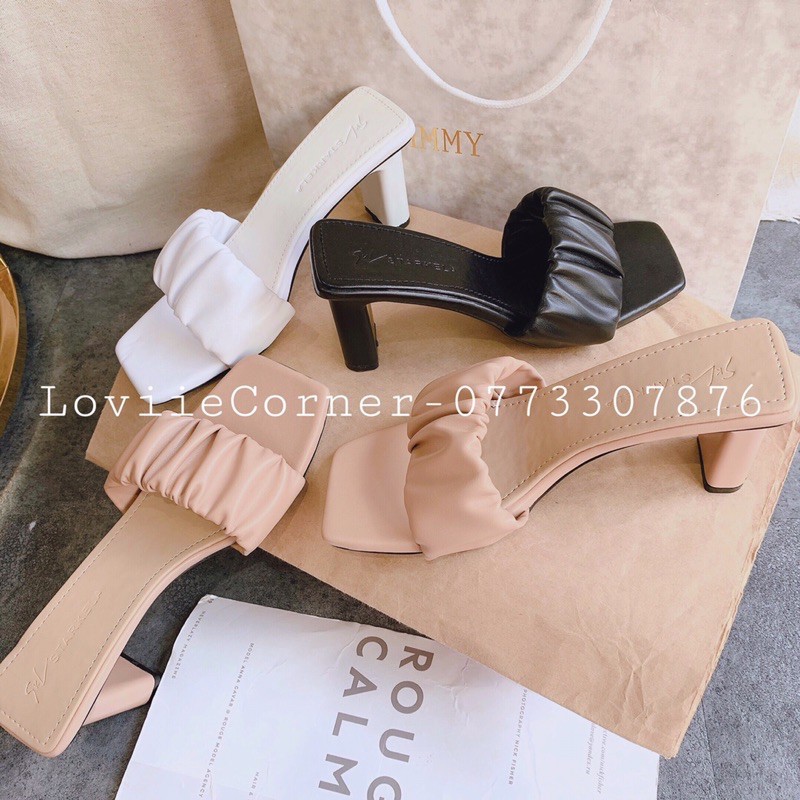 LOVIIECORNER - GUỐC NỮ DÉP CAO GÓT 7CM - GUỐC QUAI NGANG ĐẾ VUÔNG 7 PHÂN - DÉP GUỐC CAO GÓT 7CM QUAI NGANG NHÚN D201111