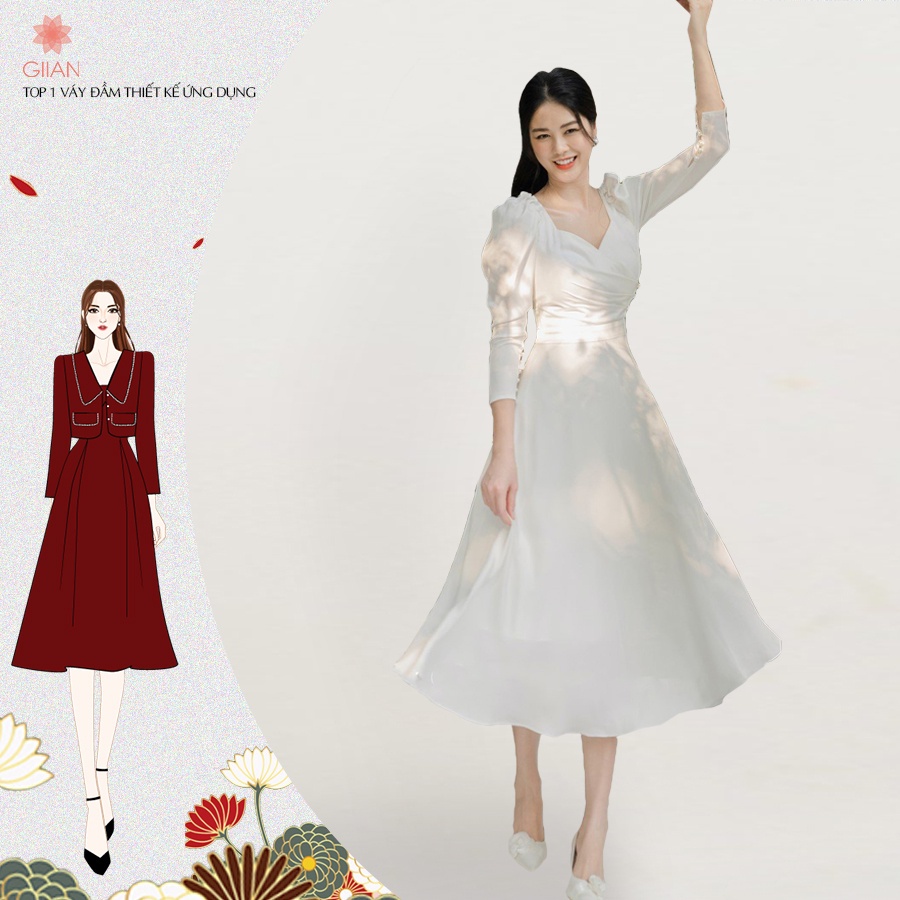 Váy trắng cô dâu chất lụa tằm dáng dài VA0130 thiết kế chínth hãng GIIAN