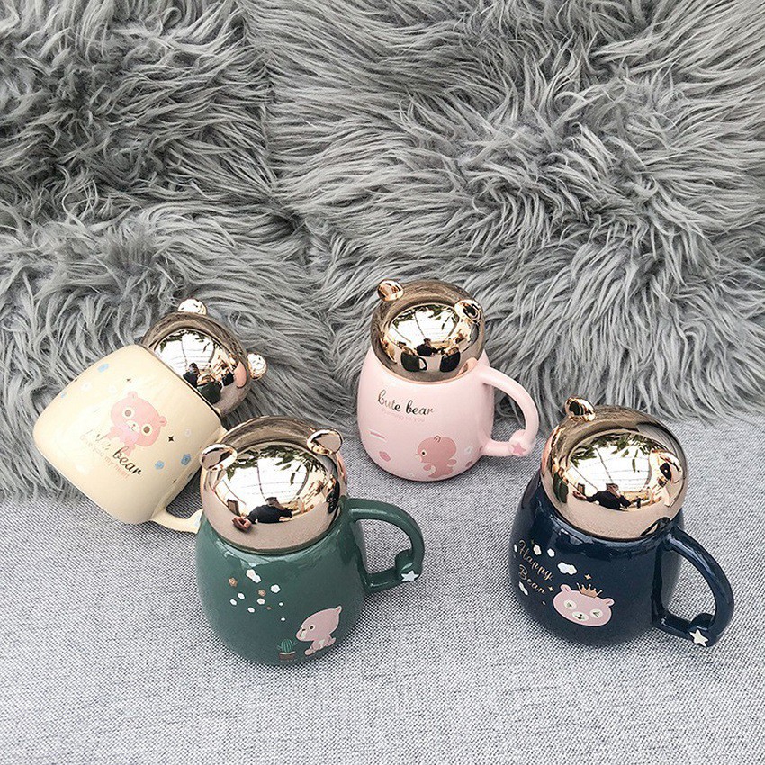 Cốc giữ nhiệt❤️SALE❤️Cốc sứ uống sữa uống cafe có tay cầm hình gấu siêu dễ thương có nắp đậy tiện dụng | BigBuy360 - bigbuy360.vn