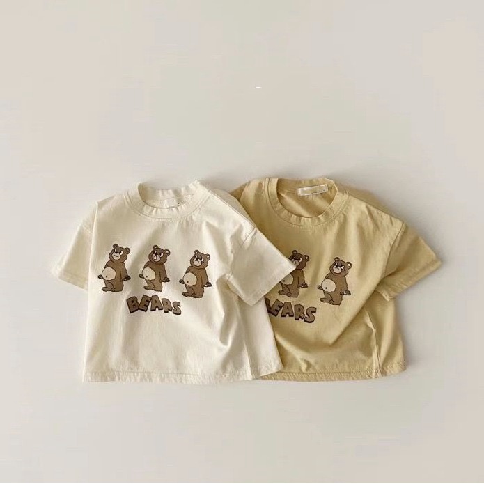 Áo phông trẻ em, Áo thun ngắn tay cho bé trai bé gái chất liệu cotton mềm mại họa tiết gấu đáng yêu cho bé từ 0 đến 3y