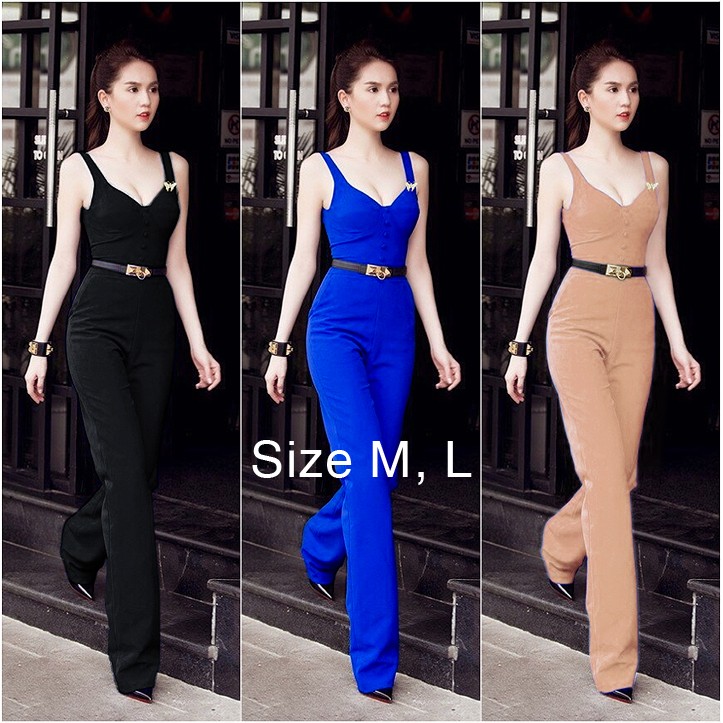 Jumpsuit dài cúp ngực 2 dây đính tag bướm giống Ngọc Trinh (Ko Kèm Belt)