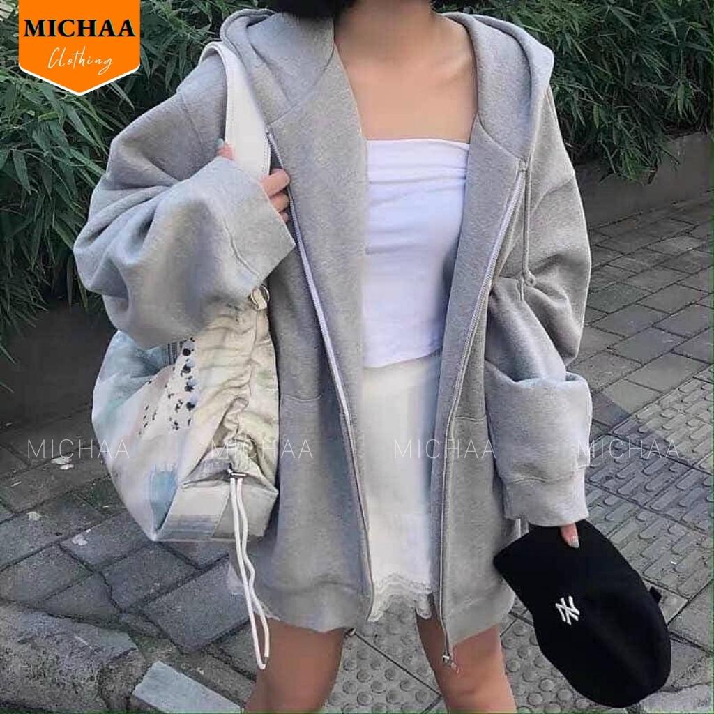 Áo Khoác Nỉ TRƠN TAY PHỒNG Dây Kéo Zip Nam Nữ Ulzzang Unisex Form Rộng Đẹp - MICHAA | BigBuy360 - bigbuy360.vn