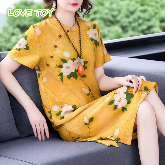Sườn Xám Cách Tân In Hoa Thời Trang Nữ Tính