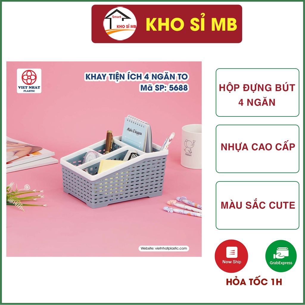 kệ đựng bút 4 ngăn để bàn, hộp bút nhựa, đựng đồ, mỹ phẩm đa năng nhựa Việt Nhât kho sỉ mb