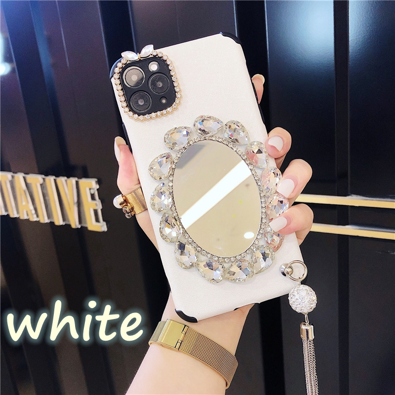 Ốp điện thoại kèm gương đính đá pha lê sang trọng thời trang cho iPhone 6 6s 11 XS Max 11 Pro Max