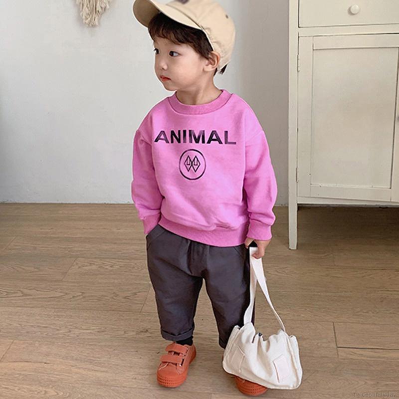 Áo nỉ dài tay cổ tròn in hình hoạt hình phong cách Hàn Quốc cho bé