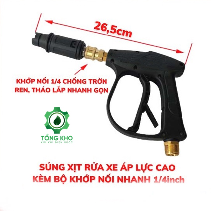Súng xịt rửa xe ren ngoài 22mm và 14mm, kèm bộ nối nhanh 1/4inch chống trờn ren béc súng - Tổng kho kim khí điện nước