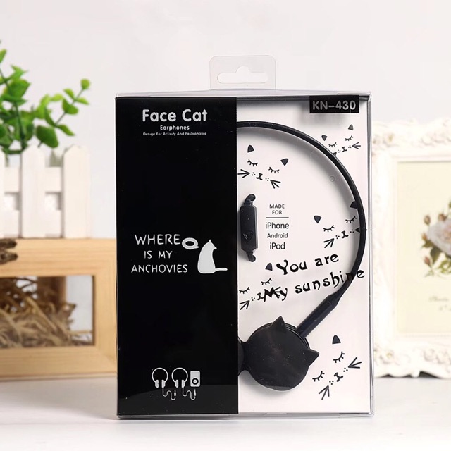 Tai nghe chụp tai mèo kèm mic Face cat earphones siêu dễ thương, tai nghe mèo rose case