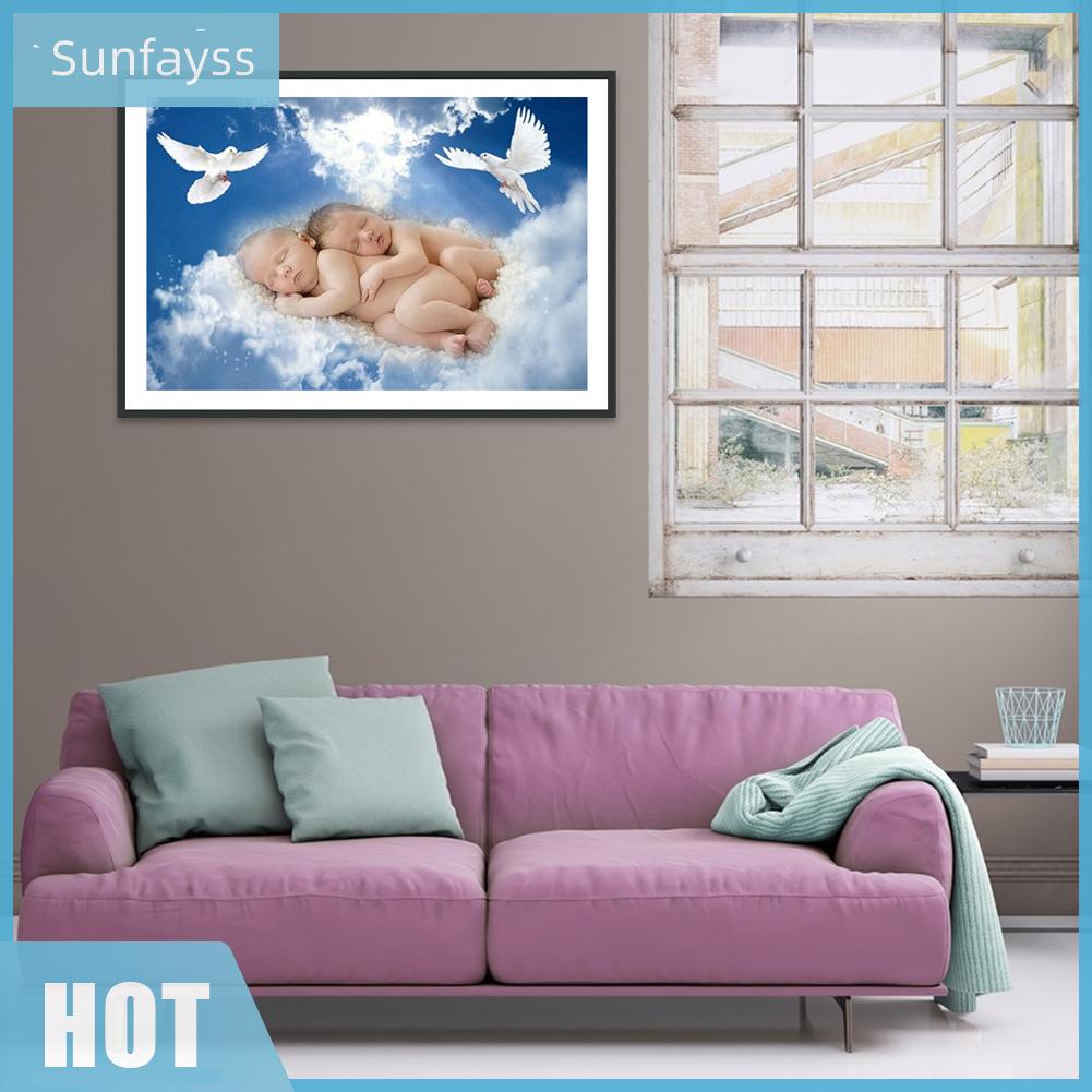 Bộ tranh đính đá 5D tự làm hình em bé dùng trang trí nhà cửa