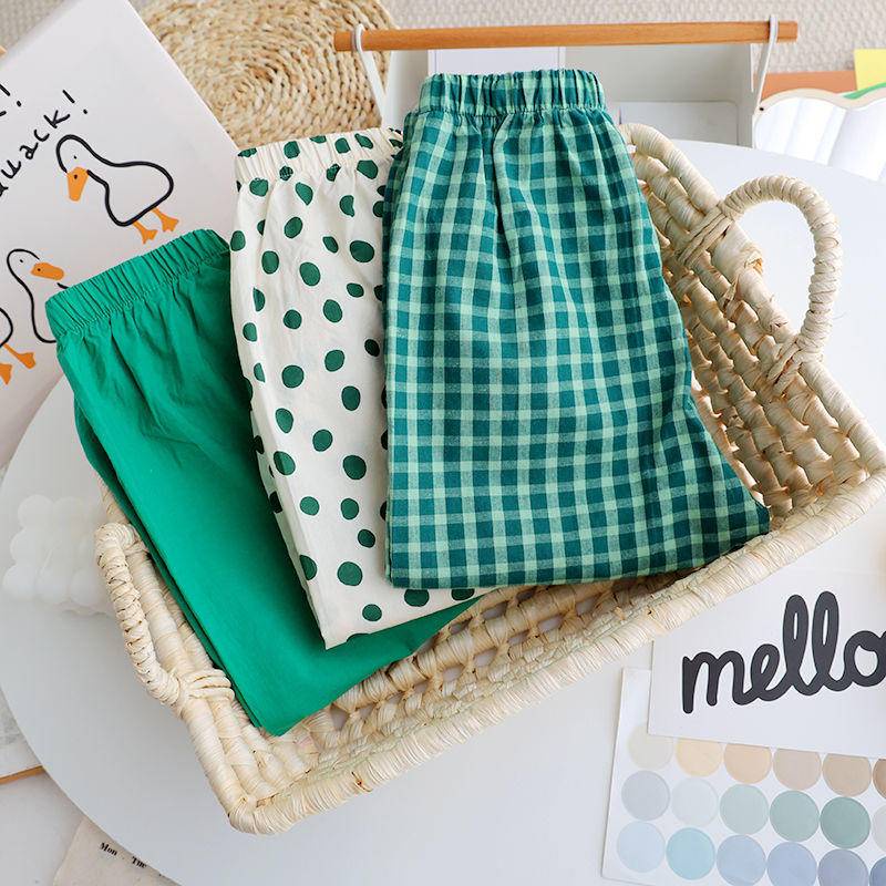 Quần short bloomers cotton linen kẻ sọc caro phong cách phương Tây Hàn Quốc chống muỗi mùa hè đi chơi ở nhà