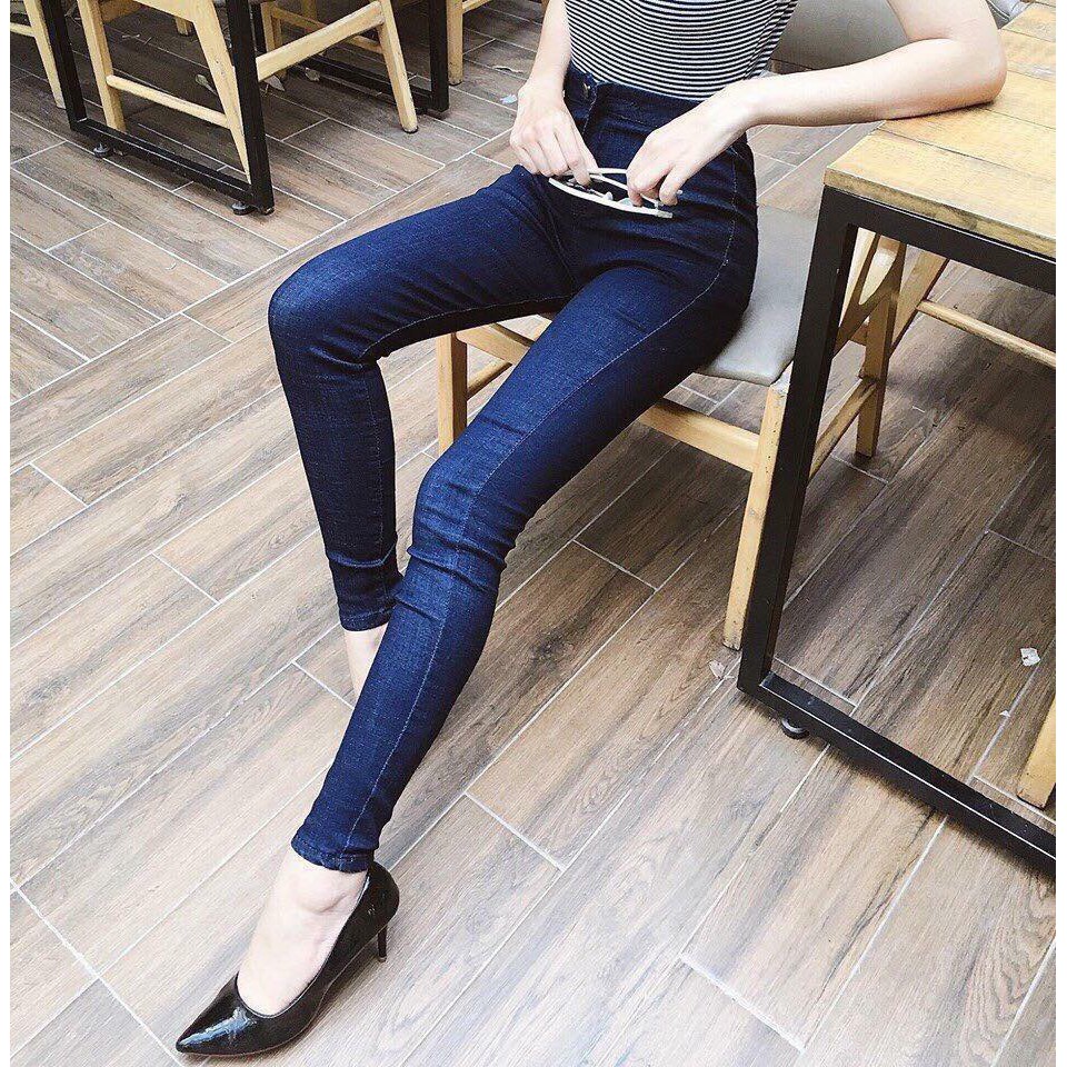 Quần Jeans Nữ Lưng Cao Siêu Tôn Dáng Màu Xanh Đen