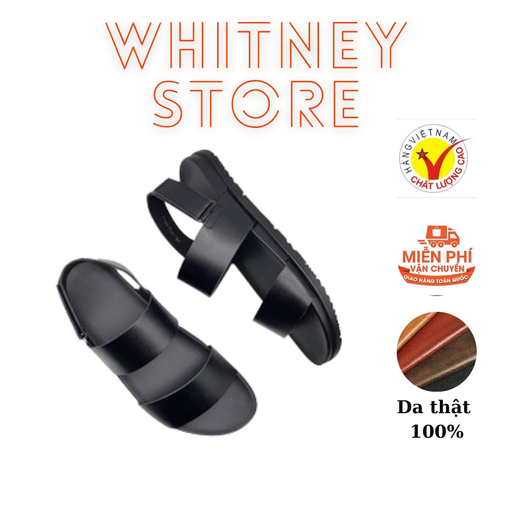 Dép Sandal Nam Dây Ngang WHITNEY Da Bò Cao Cấp - Đế Đúc Cao Su Chống Trơn Trượt, Êm Ái Khi Sử Dụng - Có Quai Hậu