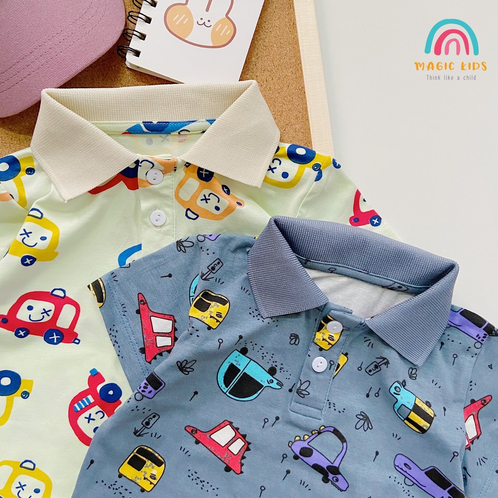 Áo polo cho bé trai chất cotton họa tiết ô tô đáng yêu - Thời trang Bonkids