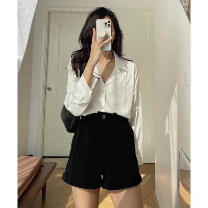 Áo Sơ Mi Trơn Dài Tay Nữ [FREESHIP] 🌸 Thun polo form rộng bánh bèo màu TRẮNG | HỒNG | ĐỎ cá tính Ulzzang 🌸 | BigBuy360 - bigbuy360.vn