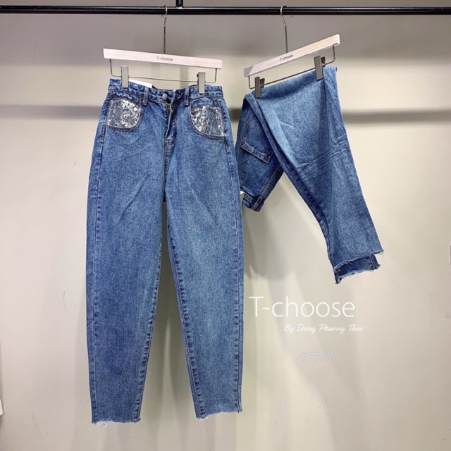 Quần baggy jean phối túi kim sa, kèm hình thật