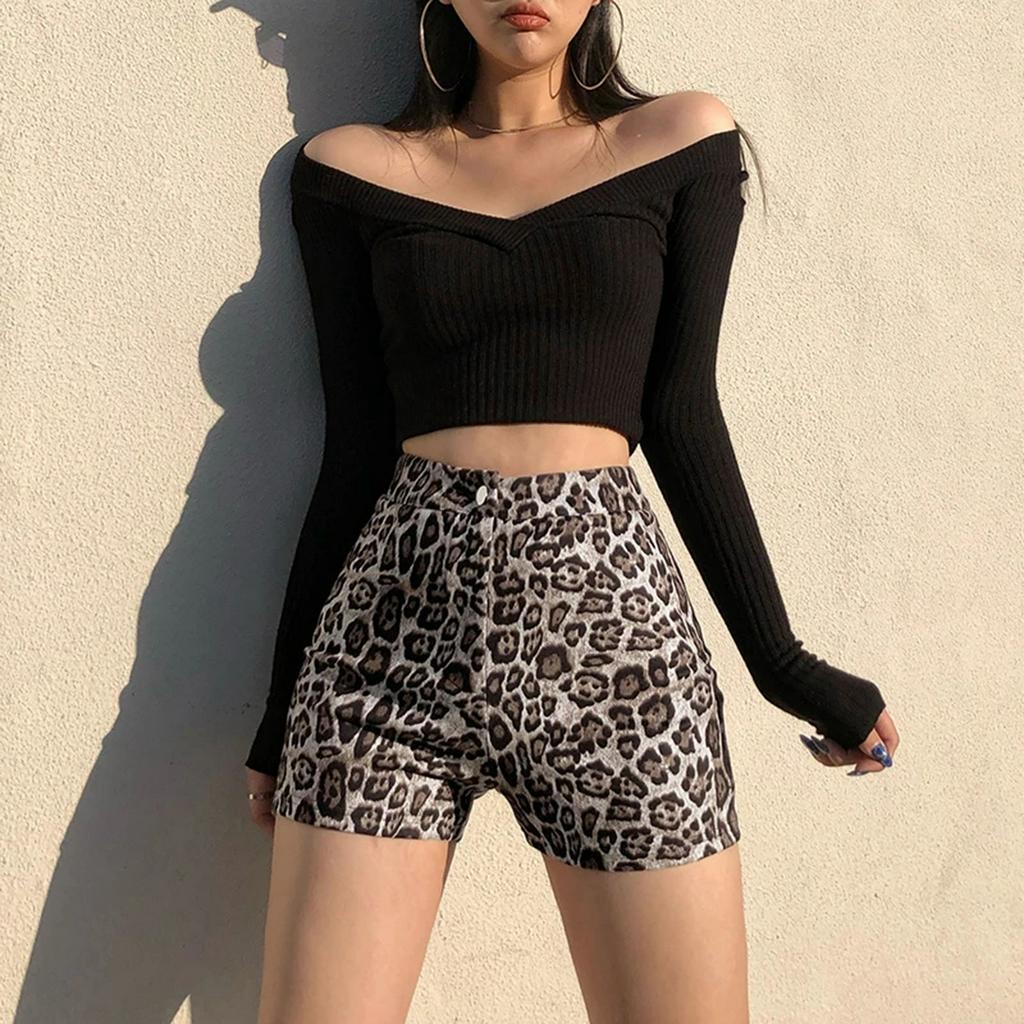 Quần Short Nữ Lưng Cao Họa Tiết Da Báo Cá Tính