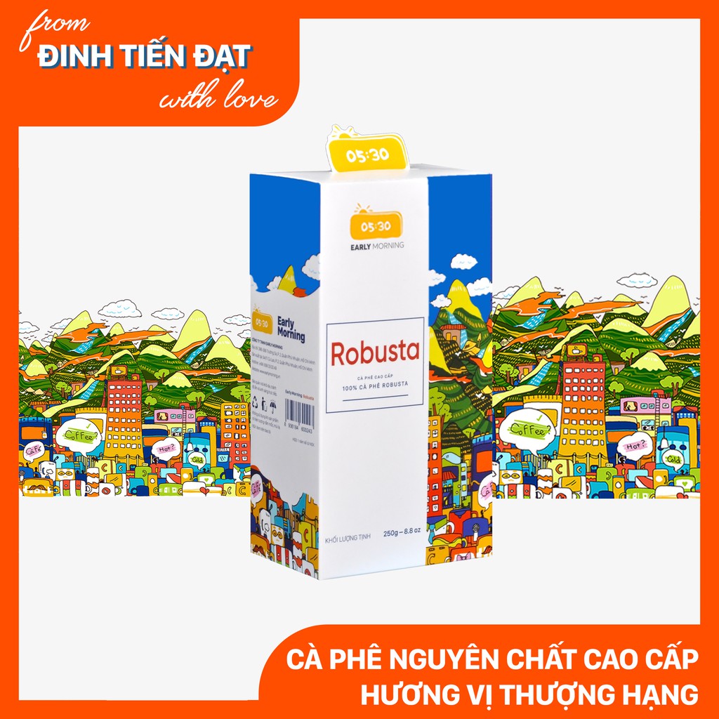 Cafe hạt Robusta nguyên chất cao cấp EARLY MORNING, cà phê hạt rang xay pha phin pha máy 250gr