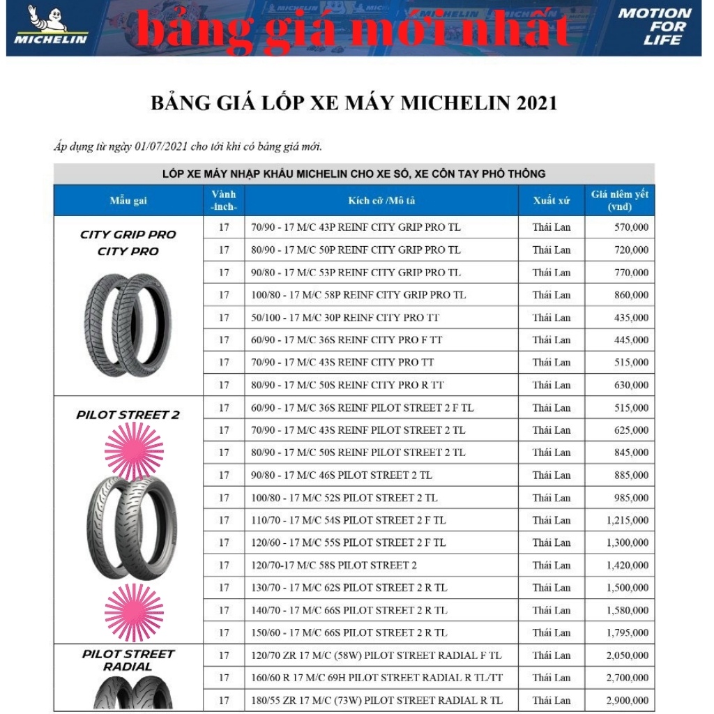 lốp xe Michelin Street 2 120/60-17 dùng cho bánh sau của các loại xe có size mâm 17 như: Exciter 150, Winner 150, Fz150I