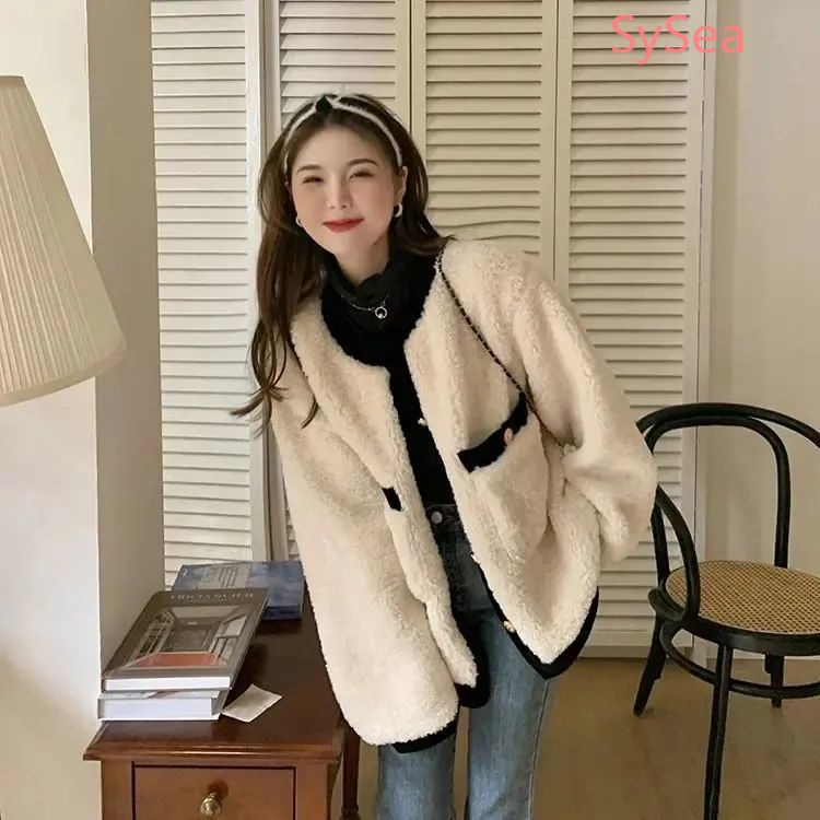 Áo khoác lông cừu tay dài dáng rộng thời trang mùa đông cho nữ