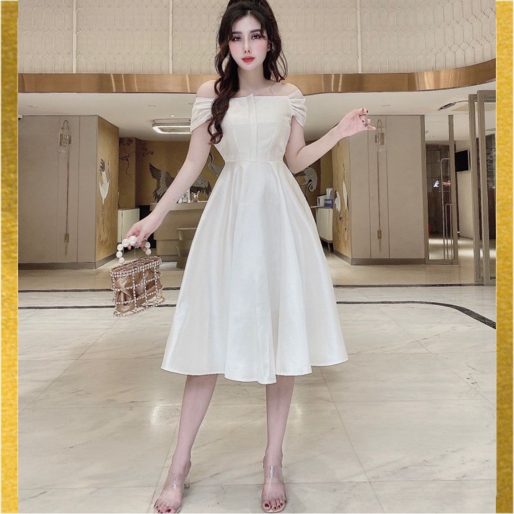 VÁY ĐẦM THIẾT KẾ BỆT VAI DÁNG XÒE CHẤT LIỆU TAFTA