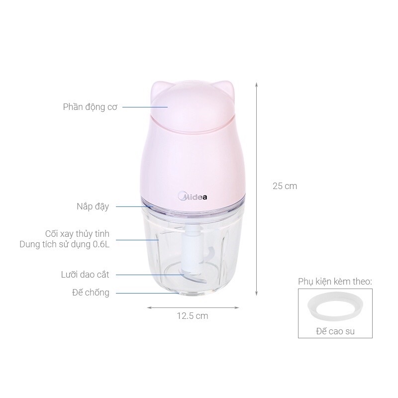 Máy xay thịt rau củ ăn dặm mini MIDEA màu hồng hình gấu cao cấp thuỷ tinh bảo hành 12 tháng