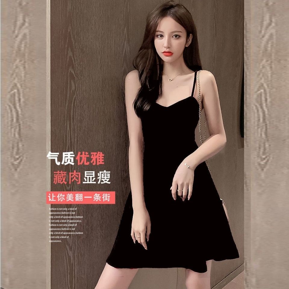 Đầm dáng chữ A hai dây màu đen thời trang dành cho nữ