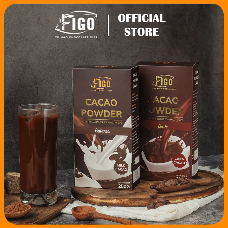 [Chính hãng] 1 Hộp Bột Chocolate, Bột Socola sữa pha uống 80% cacao ít đường Figo 250g Dòng Balance