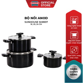 Bộ Nồi Anod SUNHOUSE SH8937 18, 20, 24 cm