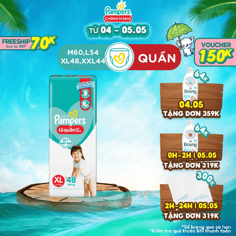 Tã/Bỉm quần Pampers Giữ Dáng Mới Gói Đại M60/L54/XL48/XXL44