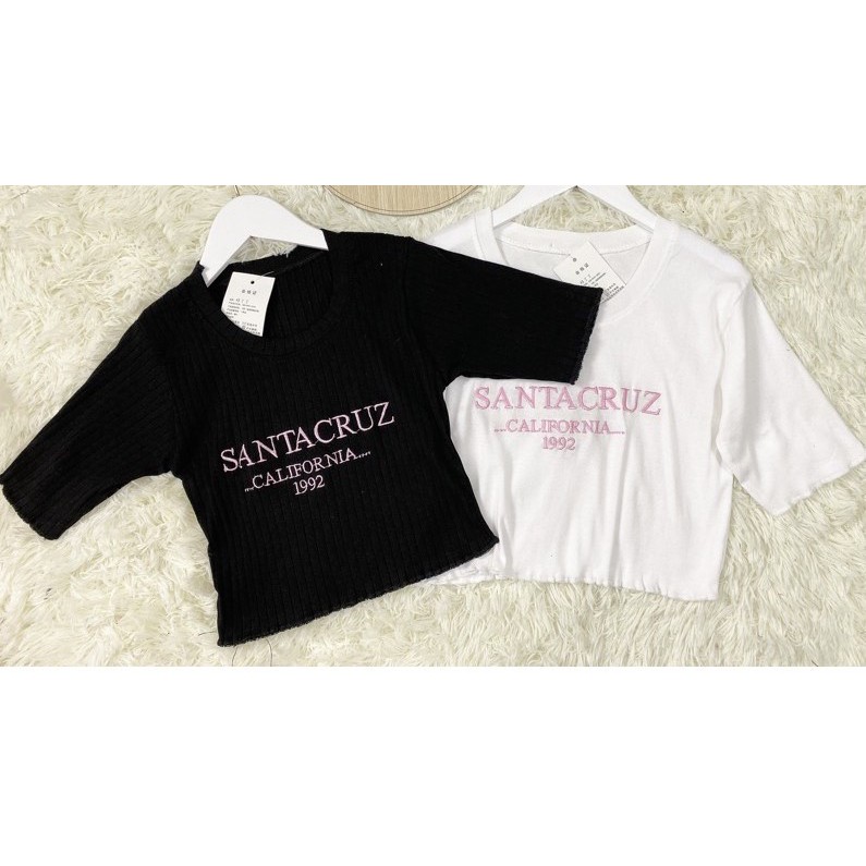 freeship Áo Croptop Nữ Santa Cruz Viền Bèo , Áo Ngắn Nữ Chữ Thêu 2 Màu B007 | BigBuy360 - bigbuy360.vn