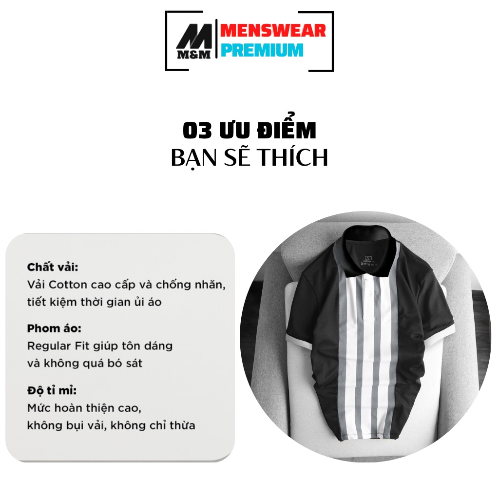 Áo Thun Polo Nam M&amp;M, Áo Thun Polo Nam Cao Cấp, Tay Ngắn, Vải Cotton Smooth Pique Xuất Xịn, Chuẩn form, Dày Dặn HC100