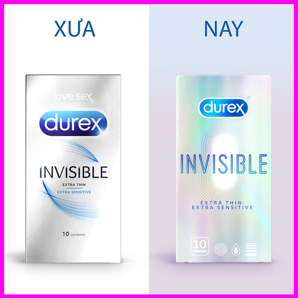 [Durex Invisible] Bao Cao Su Durex Invisible Extra Thin Extra Sensitive Siêu Mỏng - Cảm Giác Chân Thật [CHE TÊN 100%]