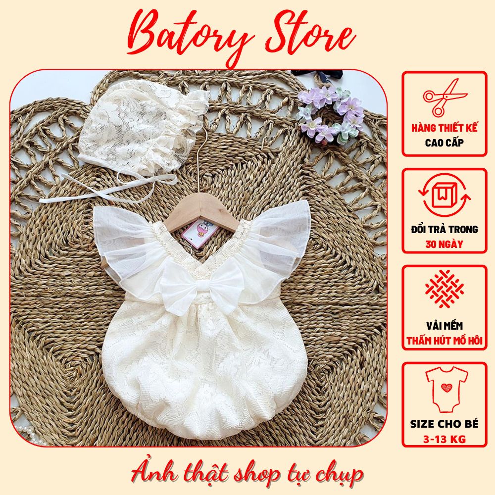 Váy body bé gái sơ sinh đến 1 tuổi màu trắng tay cánh tiên Tặng đầy tháng thôi nôi sinh nhật Batory Store