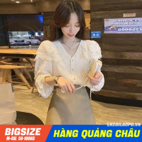 Áo ren tiểu thư ⚡️𝐁𝐈𝐆𝐒𝐈𝐙𝐄⚡️ Áo sơ mi kiểu nữ form rộng tay dài cổ chữ v mùa xuân Phong cách Hàn Quốc Thời Trang sang chảnh cá tính xinh đẹp quảng châu cao cấp