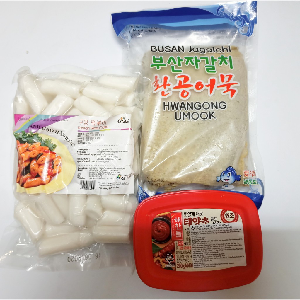 COMBO 500G BÁNH GẠO ỐNG+ 450G CHẢ CÁ HÀN QUỐC+ 200G SỐT HỘP GOCHUJANG HÀN QUỐC
