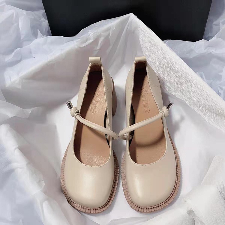 Giày cao gót IELGY mũi tròn phong cách retro Nhật Bản