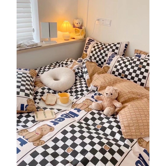 Set Bộ Vỏ Chăn Ga Cotton Living, Hoạ Tiết Gấu Giáng Sinh Dễ Thương_shinbedding