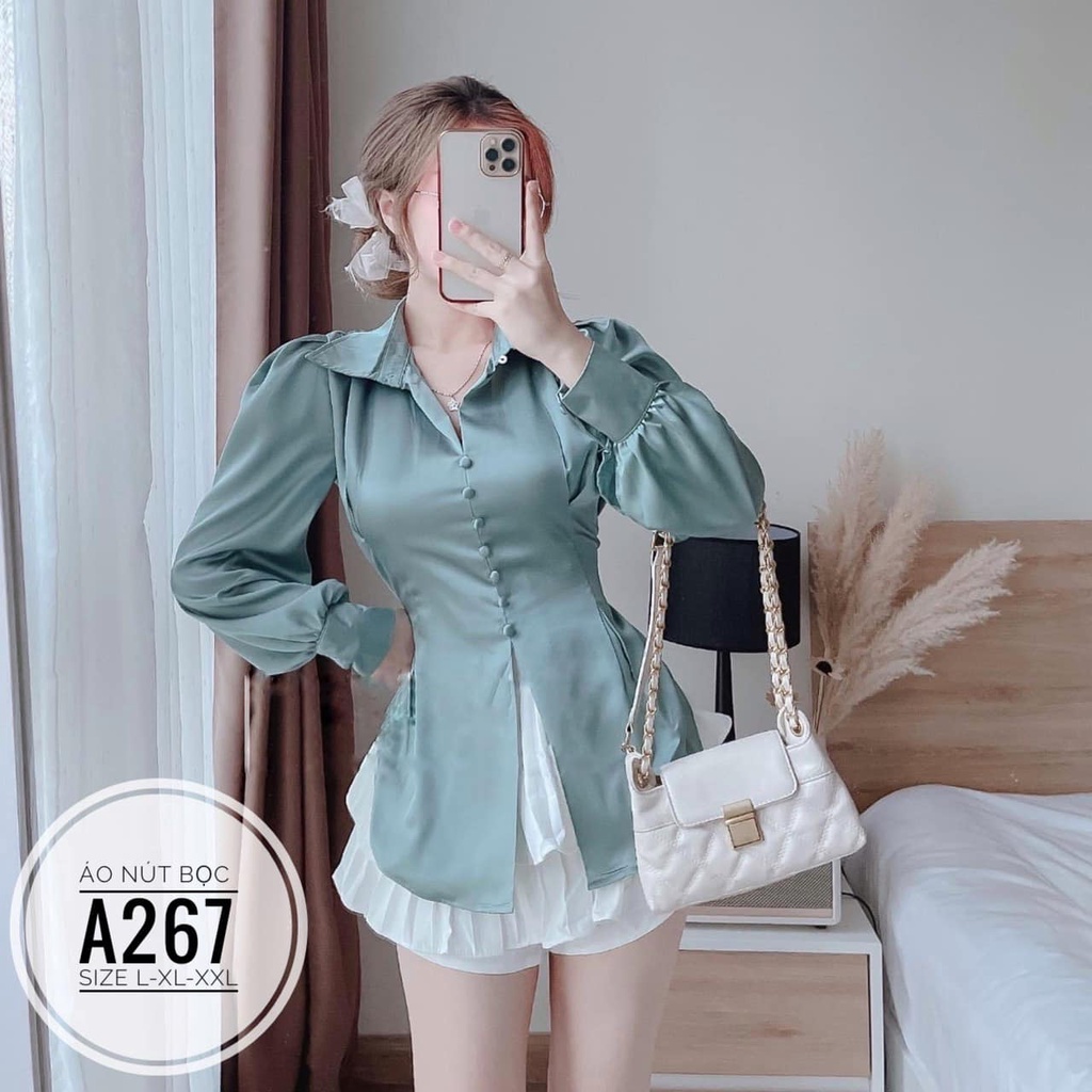 (60-90KG) BIGSIZE Áo nút bọc A267 Màu sắc: đỏ - xanh - trắng - đen&lt;br&gt;🧶Chất liệu: vải phi tuyết