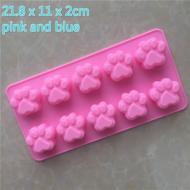 Bộ 10 Khuôn Silicone Làm Sô Cô La 2 Màu Hình Dấu Chân Mèo Hoạt Hình