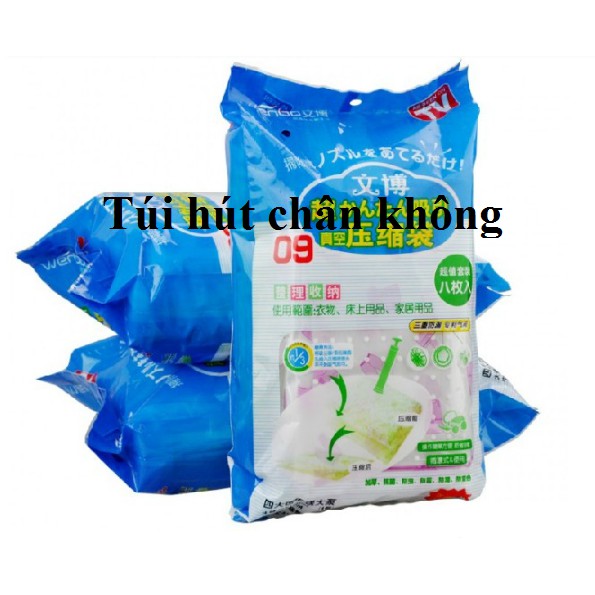 Combo 8 túi hút chân không đựng chăn màn, quần áo và bơm điện đa năng