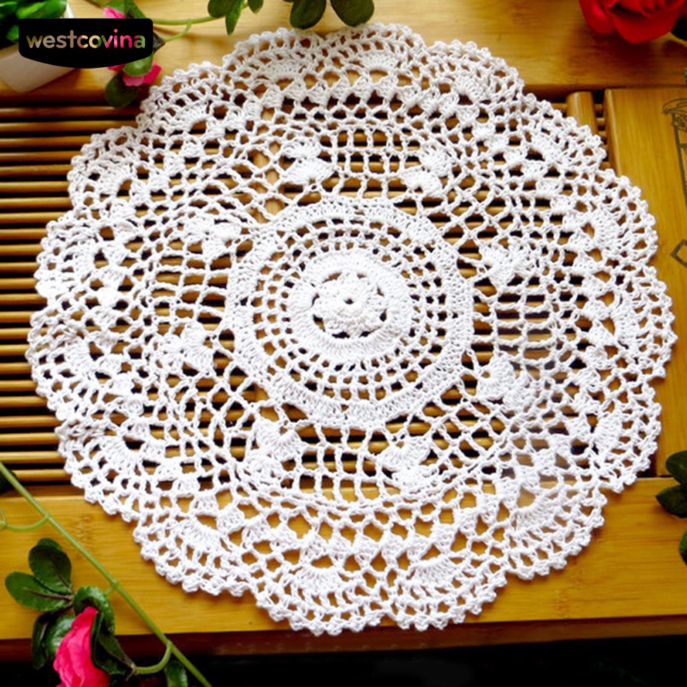 Tấm Lót Bàn Ăn Hình Tròn Phối Ren Hoa Phong Cách Vintage
