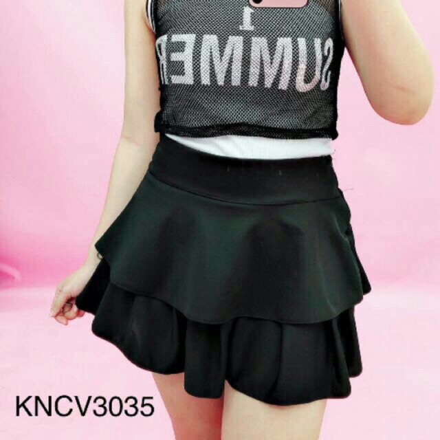 [Mã FASHIONT4WA2 giảm 10K đơn 50K] Chân Váy Xoè 2 Tầng Xếp Ly Có Quần Trong - Chất Tuyết Mưa