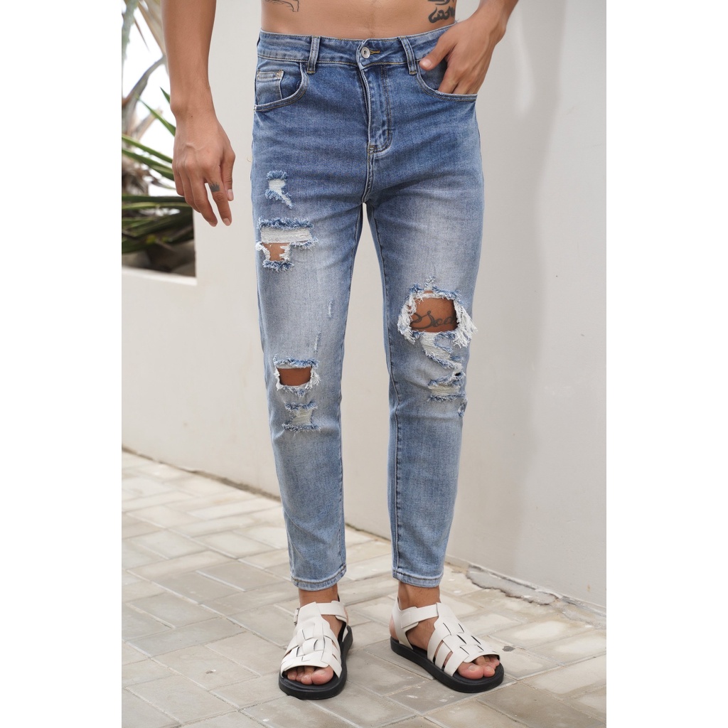 Quần Jean Americus Gosani Thiết Kế Ripper Màu Xanh Jean