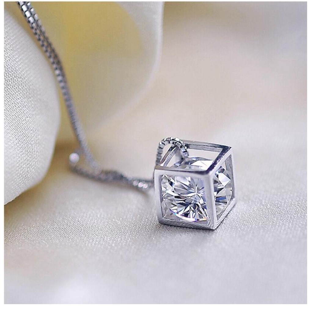 Dây Chuyền Bạc S925 Hình Vuông Zircon LOVE MAGIC Phong Cách Hàn DCBACLOVEMAGIC